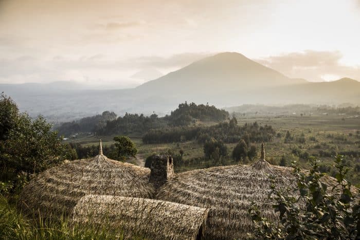 Lodge terrace with a volcano view near Bisate