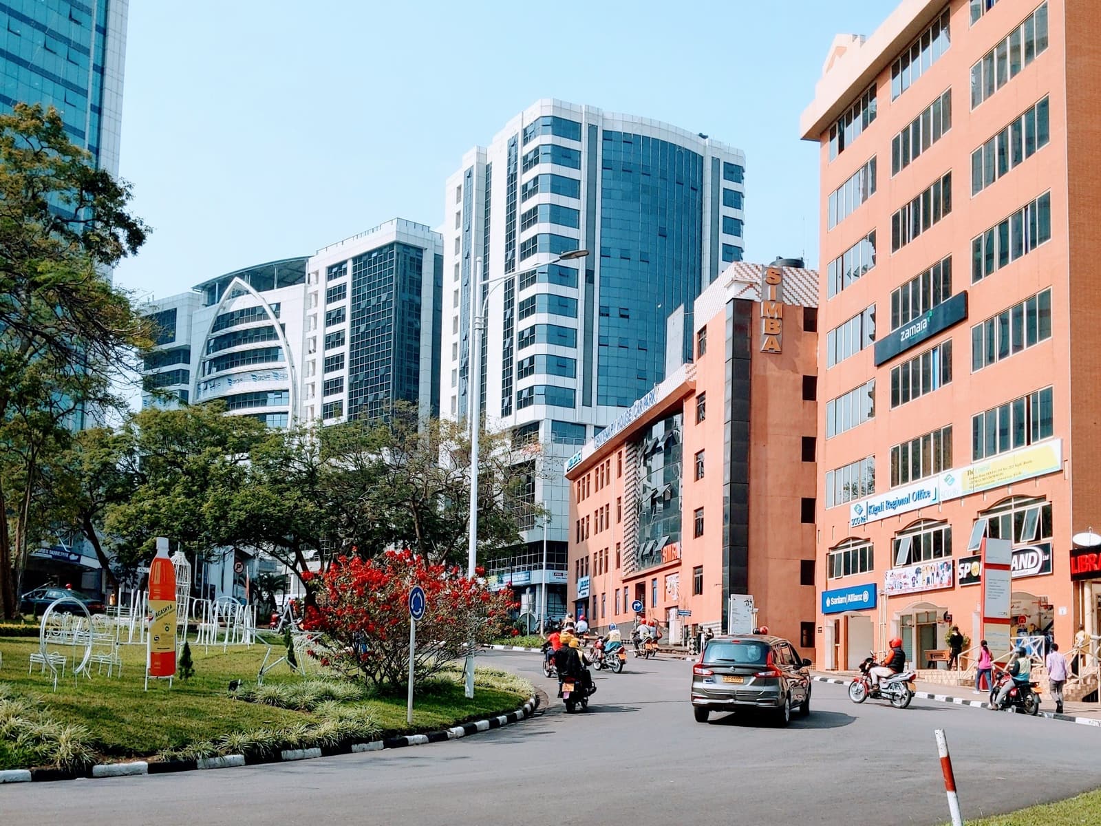 Kigali city street lined with modern buildings
