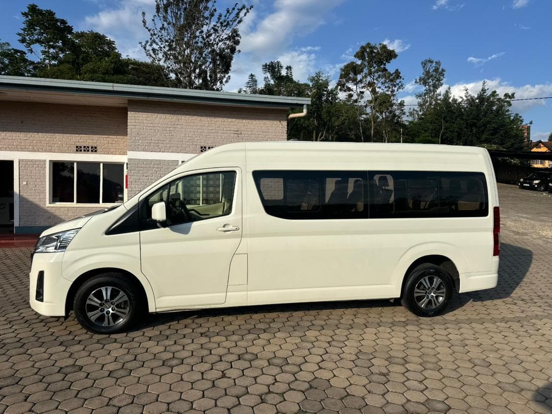 White Toyota Hiace minibus for group transport in Rwanda